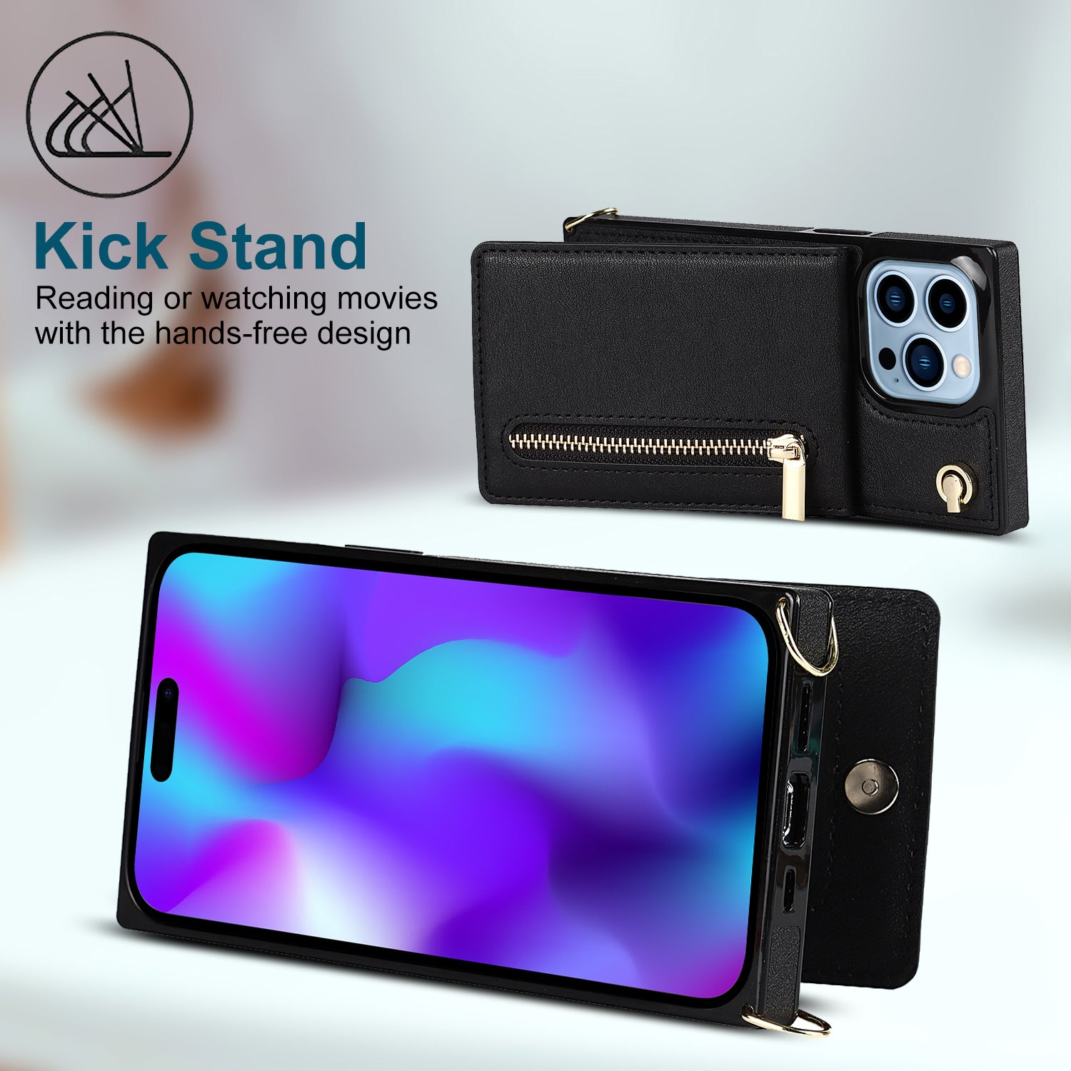 Pro iPhone 14 Pro Max Peněženka na zip Kickstand Kryt na telefon Kožené TPU pouzdro s popruhem přes rameno Pro iPhone 14 Pro Max Peněženka na zip Kickstand Kryt na telefon Kožené TPU pouzdro s popruhem přes rameno